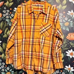 Women’s Yellow Plaid Button-Up Shirt